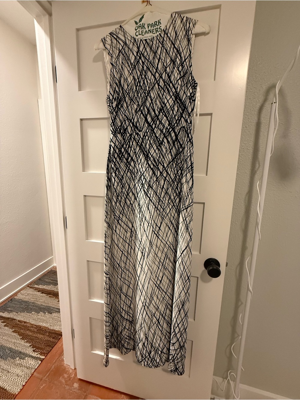 BCBGMaxAzria Black and White Crosshatch Sleeveless Maxi Dress